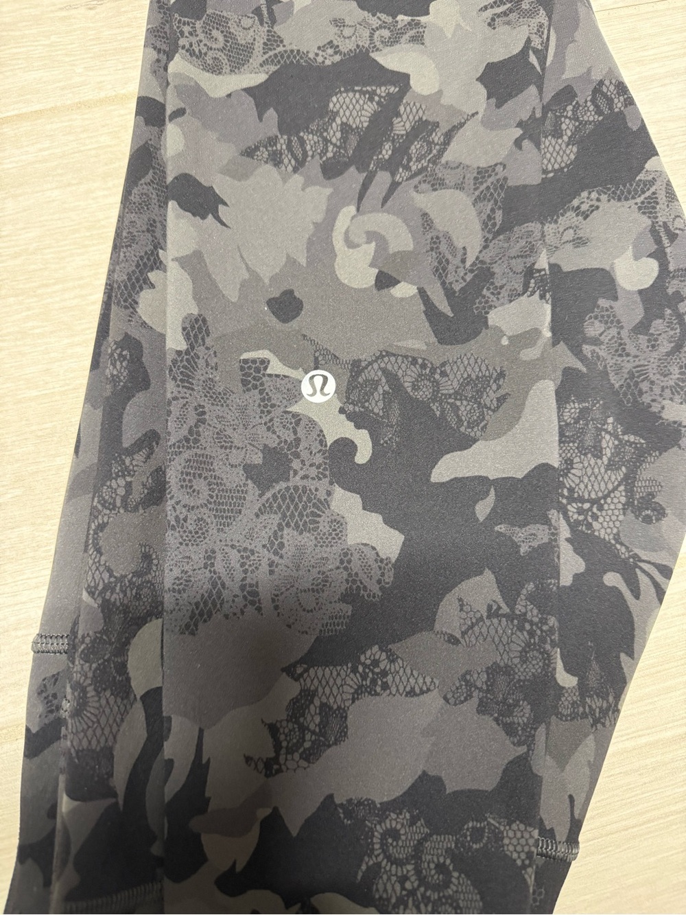 Lululemon Grey Camo Leggings with Lace-Overlay Print